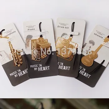 

4PCS/LOT 4 Style Cute Kawaii Golden Metal Music Bookmarks Piano Guitar Trumpet Designs Book marks