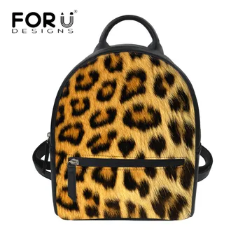 

FORUDESIGNS Teen Girls High Quality Mini Backpack Leopard 3D Printed Casual PU Leather Travel Bagpack Girls Double Shoulder Bags