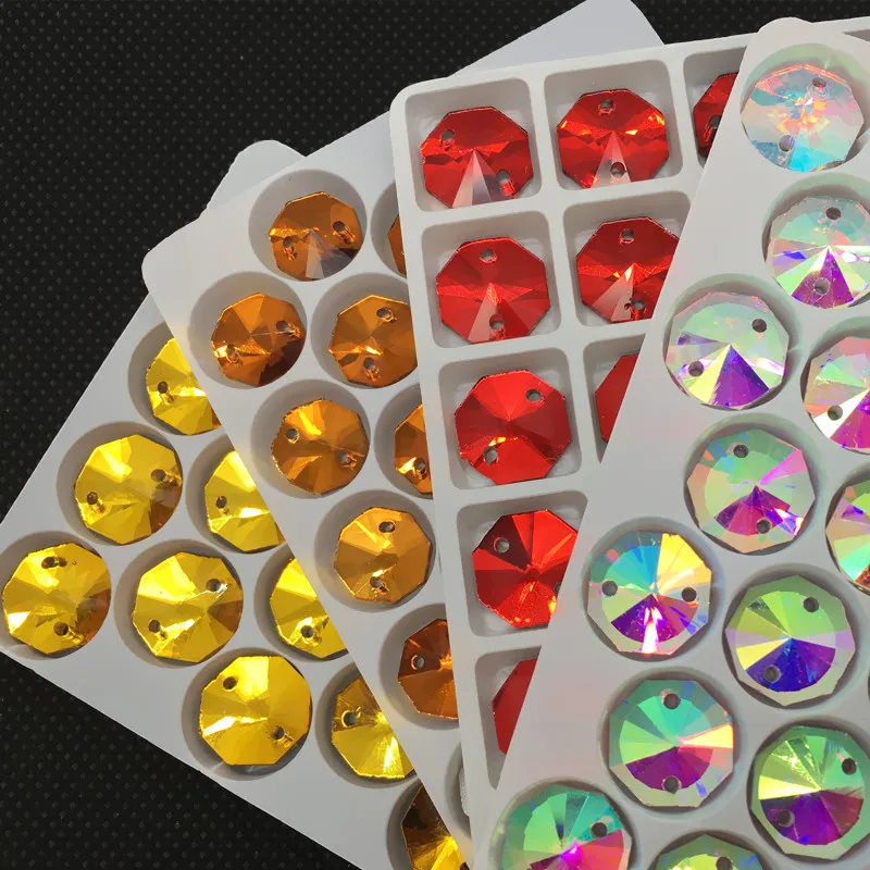 

All Sizes Colors Glass Crystal Sew On Stone 8MM 10MM 12MM 14MM Round Octagon Shape Flat Back 2holes Sewing Jewelry Beads