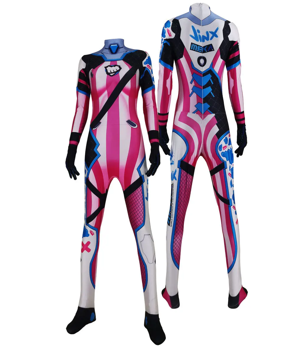 

Game LoL Crit Loli Jinx Cosplay Costume Jinx 3D print Suit For Women cosplay Girls Bodysuit Party Clothing halloween costumes