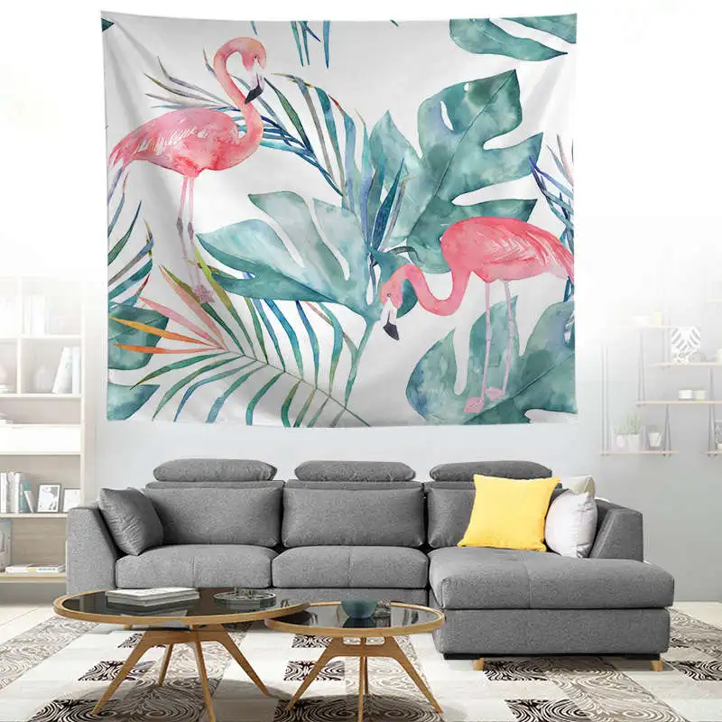 ZEIMON Flamingo Painting Plant Wall Tapestry Polyester Fabric Hippie Beach Throw Tapestries Wall Hanging Art Farmhouse Decor