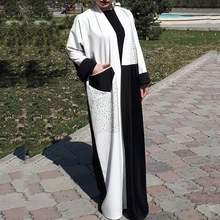 Женские мусульманские Длинные Халат abaya открытый кардиган лоскутное Дубай длинное платье Исламская одежда Турция кимоно Ближний Восток Молитвенное платье Новинка