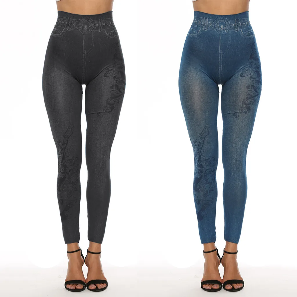 

Women Push Up Leggings Imitation Jean-like Print High Waist Elastic Slim Yo-ga Pants Ladies Workout Fitness Legging Sweatpants