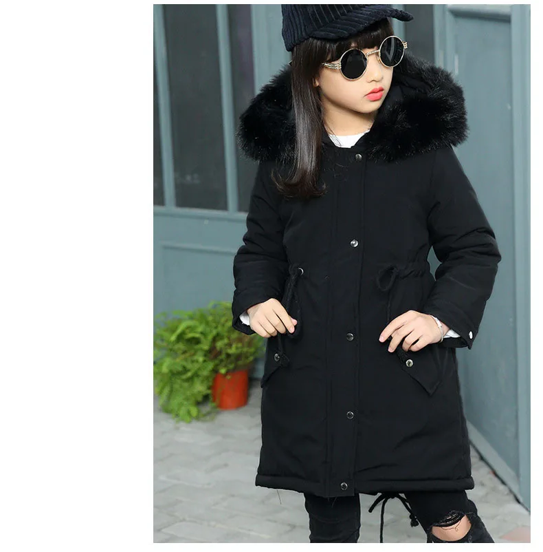New 2018 Fur Hooded Jackets For Girls Thick Kids Long Cotton Coats Baby Big Girl Winter jacket Children Outerwear & coats Tops Clothes (11)