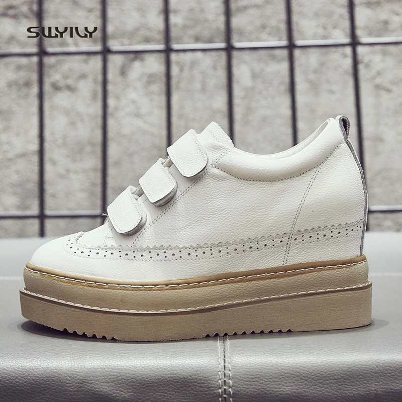 SWYIVY Chaussures/повседневная кожаная обувь; женские кроссовки; Femme; коллекция года; зимние белые кроссовки на платформе для женщин; женская обувь на застежке-липучке