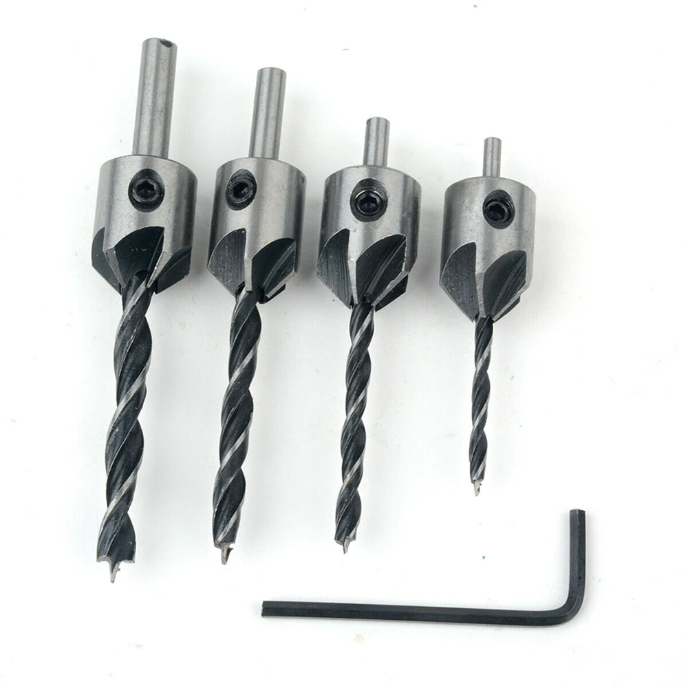 

4pcs/set HCS 5 Flute Countersink Drill Bit Set Screw Woodworking Chamfer Tool 3-6mm
