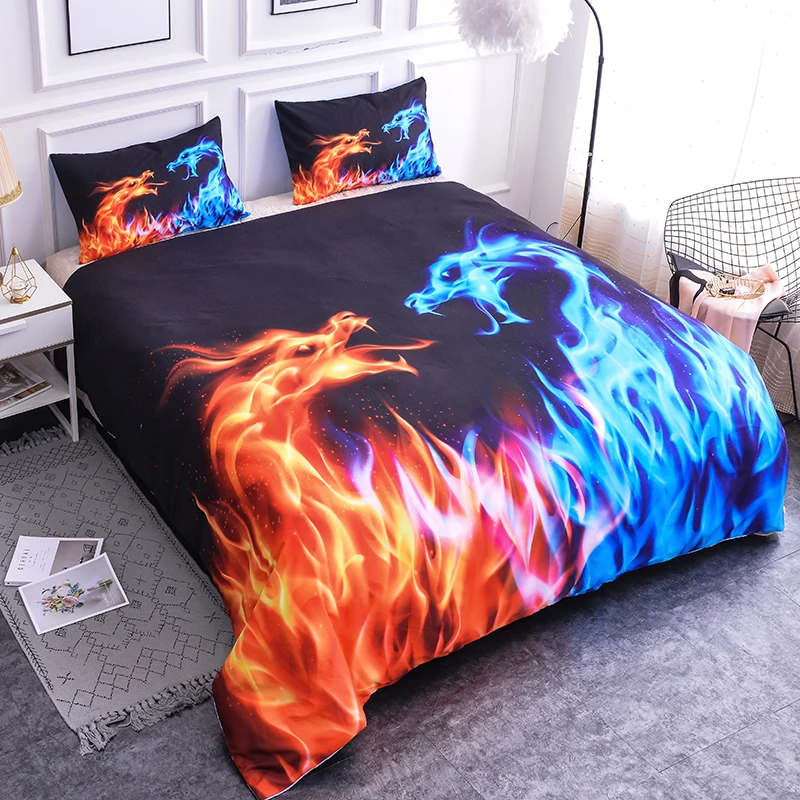 Zeimon 3d Blue And Red Fire Dragon Design Bedding Set Twin King