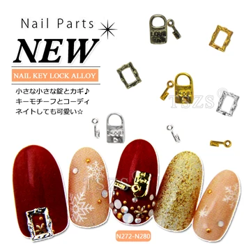 

10pcs /lot Nail Art 3D Metal Alloy Bling Rhinestone Glitter KEY LOCK Decoration