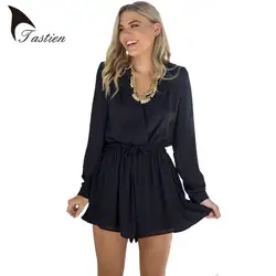 Tastien/женские пикантные пояса с v-образным вырезом спинки Playsuit Повседневная с длинным рукавом загрузки вырезать кружева до среднего