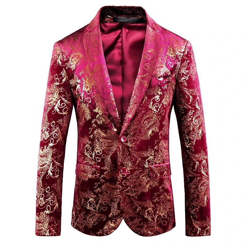 Бутик индивидуальность Золотой Блейзер, тренд мужской тонкий пиджак, большой размер, для ночного клуба, вечернее платье, Мужская S-5XL - Цвет: 7778 Red gold