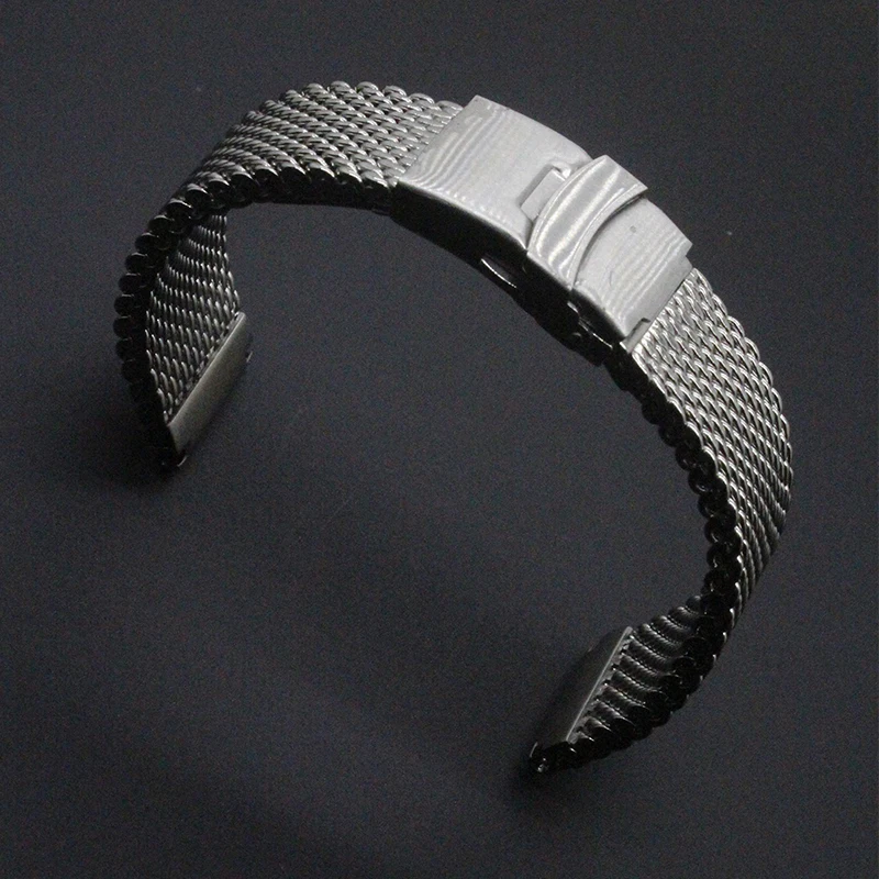 

High Quality Mesh Stainless steel Watchband metal straps Bracelet Folding Safety Deployment Buckle Silver 24MM Sport Watch Bands