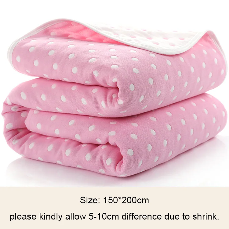 Детское одеяло, детское летнее постельное белье, квилт для софы, хлопок, детское одеяло, 6 слоев муслина, пеленка для младенцев, 120*150 см/150*200 см - Цвет: Pink dot 150X200CM