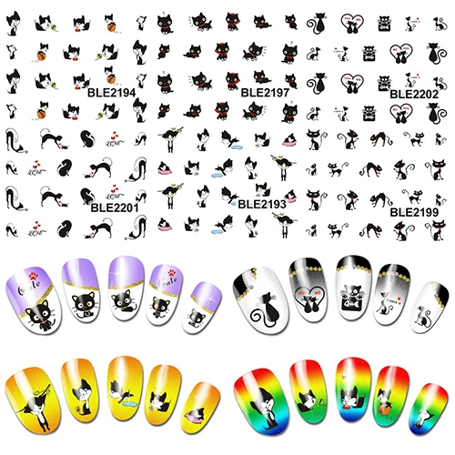 

Hot2016 New Arrival11 Styles Nail Art Stickers Black Cat Kitten UV Gel Polish Tips DIY Manicure Decals 7D88 8Y95