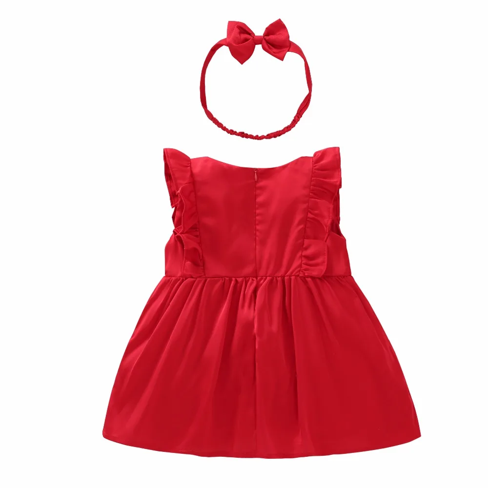 Summer Baby Girl's New Beautiful And Cute Fly Sleeved Vest Dress,2 colors, Big Red And Snow-White, With Bow Hair Band