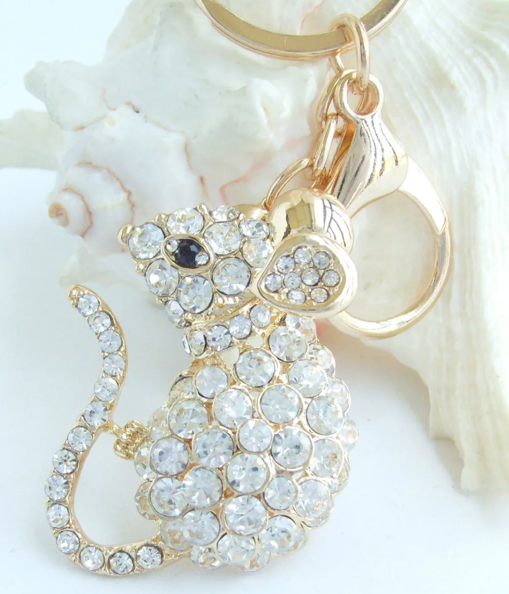

Golden Tone Clear Austrian Crystal Animal Mouse Rat Keychain Pendant K03276C14