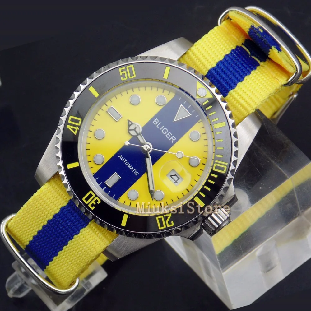 40 мм сапфировые автоматические Модные мужские часы En Cuir Analogique Montres Bleu Ray Hommes montre