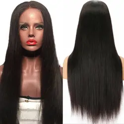 DLME прямой черный плотность 180% 24 дюймов Длинные Синтетические волосы на кружеве парик Glueless термостойкие тканевые крылья для женщин