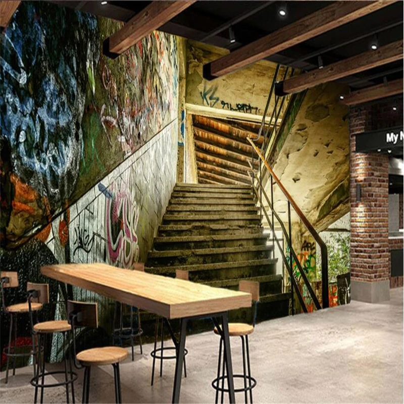 

Beibehang Custom Wallpaper Personality Stereo Street Stairs Graffiti Modern Hotel Backdrop Wall mural 3d wallpapers home decor