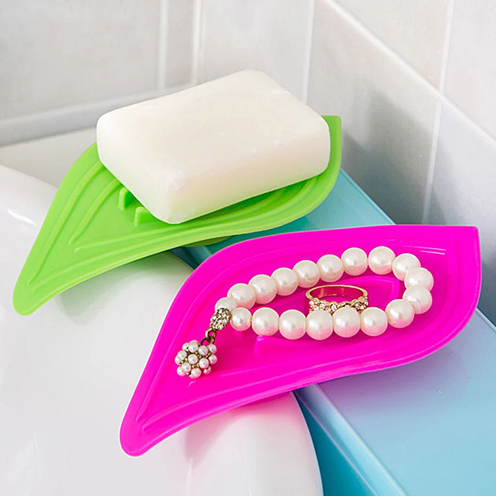 

4color Leaf-shape Soap Dish Bathroom Gadgets Sink Sponge Holder Soap Storage Box Drain Design Bathroom Accessories