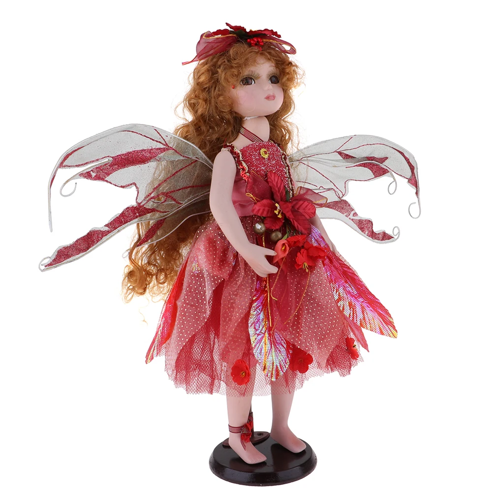 

40cm Elegant Porcelain Princess Doll Angel with Red Dress Model Home Display Decoration