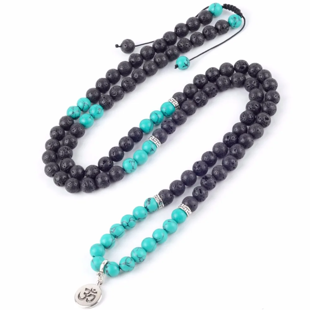 

Fashion 108 Prayer Lava Turquoises Mala Bracelet Men Long OM Pendant Necklaces For Women Yoga Jewelry Gift Drop Shiping