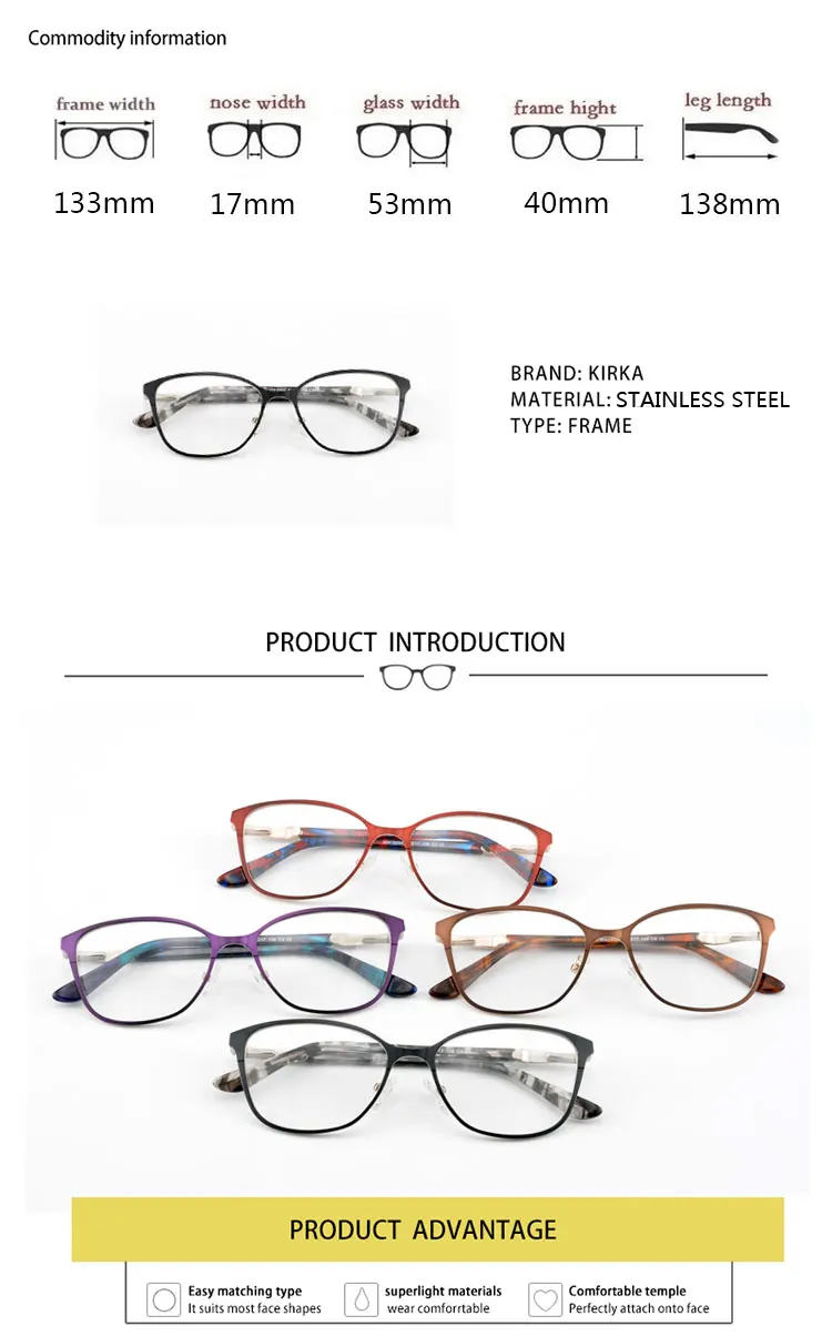 Kirka Eyeglasses Frame Metal Optical Retro Brown Women Glasses Frame Fashion Cat Eye Type Reading Glasses (10)