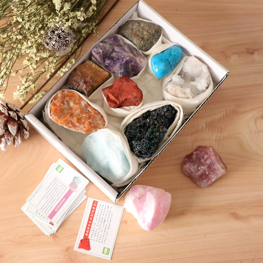 11pcs Mineral & Rock Samples Identification Kit, Kids Earth Geology Science Educational Toy, Geology Gemstone Kit