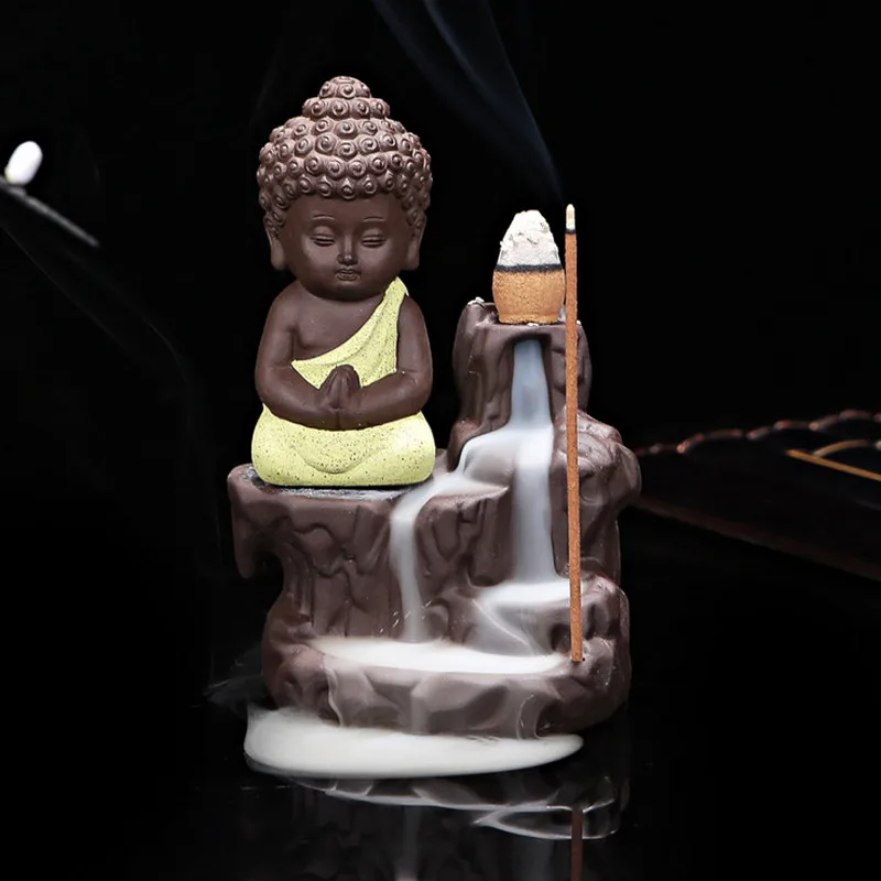 Спокойные керамические Благовония горелки Ароматерапия креативный маленький монах курильница с обратным потоком палочка благовония горелка с Буддой ремесла T35