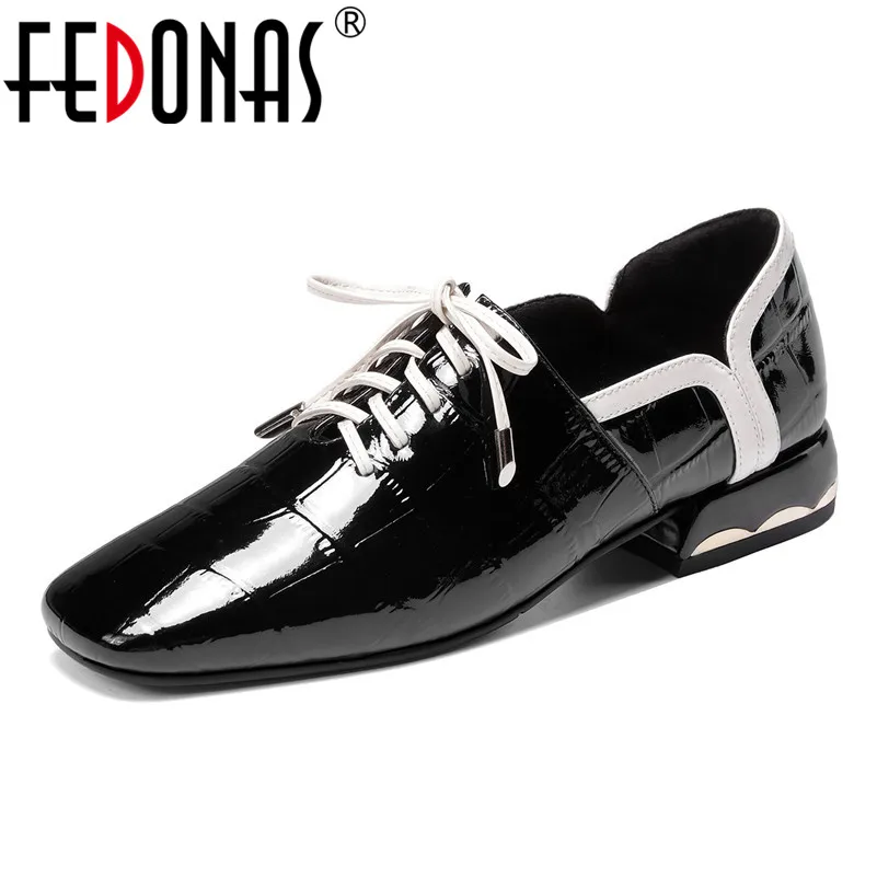 FEDONAS Elegant Ladies Office Shoes Spring Autumn Lace-up Square Toe Heels Women Pumps Genuine Leather Casual Shoes Woman