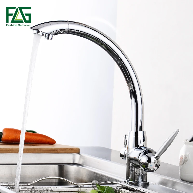Torneiras de Cozinha Graus com Misturador Lidar com Tri Água da Torneira Rotação Água Duplo Filtro Guindaste Fluxo 3 Vias Flg 360