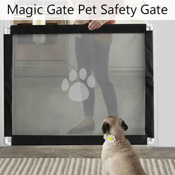 

Pet Dog Fence Gate Magic Gate Safety Dog Gate Folding Portable Guard Net Fence for Dogs Cats Pets Fits Space Within 39IN