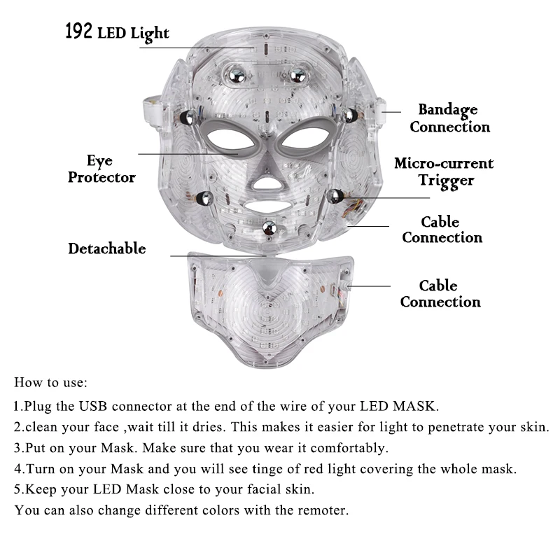 Facial Machine 7 Colors LED Facial Neck Mask Micro-current Led Mask Remove Wrinkle Acne Skin Rejuve