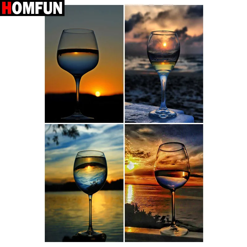 HOMFUN Full Square/Round Drill 5D DIY Diamond Painting &quotCup sunset scenery&quot Embroidery Cross Stitch Home Decor Gift | Дом и сад