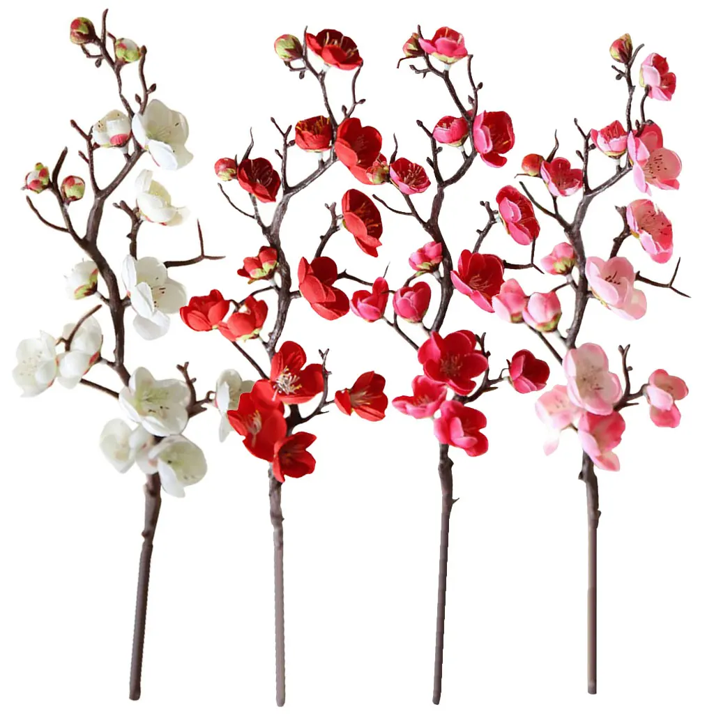 1Pc Real Touch Artificial Plum Blossoms Flower Fake Silk Bouquet for Wedding Home Decoration Desk Tabletop Ornament