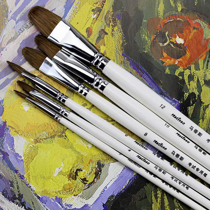 

6Pcs Matisse Oil Paint Brush Set Weasel Hair Artist Brushes Filbert Acrylic Gouache Paint Brush Wooden Handle Painting Paints