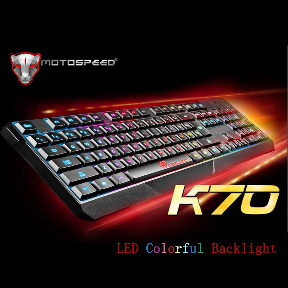 MOTOSPEED K70, 104 клавиш, игровая для киберспорта, клавиатура, USB, проводная, светодиодный, с Цветной подсветкой, подсветка, ноутбук, настольный компьютер