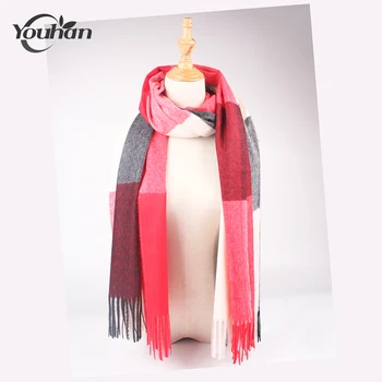 

YOUHAN 2018 New Winter Women Wool Warm Plaid Scarf Female Cashmere Scarves Wide Tippet Long Shawl Wrap Blanket Drop Shipping