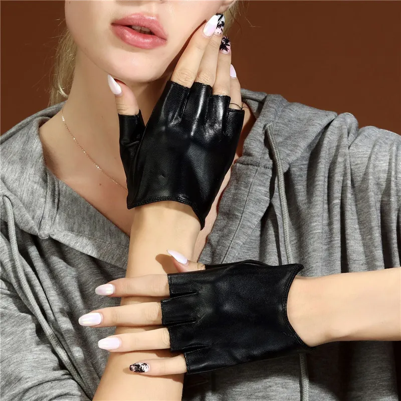 Semi-Fingers Gloves Female Summer Thin Short Style Driving Non-Slip Fitness Half Finger Goatskin Woman's Gloves NS108 Semi-Fingers Gloves Female Summer Thin Short Style Driving Non-Slip Fitness Half Finger Goatskin Woman's Gloves NS108