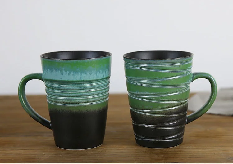 6 HIBOUR  Ceramic Tea Mug Originality Mug Gift  Stripe Mugs Hand-plating with Handgrip Ceramic Breakfast Milk Coffee Cups 300mL