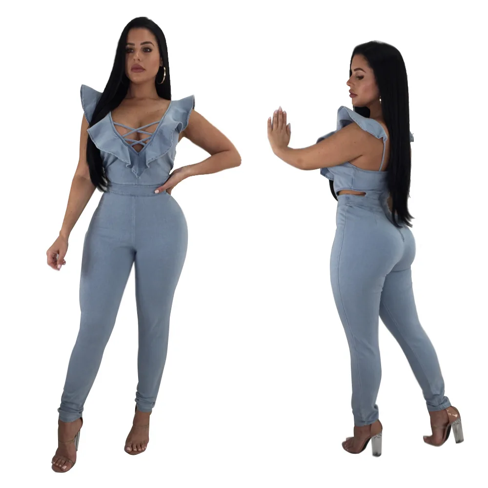 Kombinezony For Women Plus Size Denim Jumpsuit amazon blue Jumpsuits ...