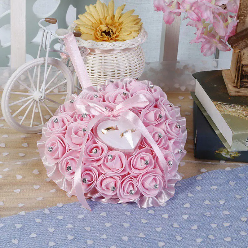 

1Pcs Valentine's Day Gift Heart-shape Rose Flowers Ring Box Romantic Wedding Jewelry Case Ring Bearer Cushion Holder Decor