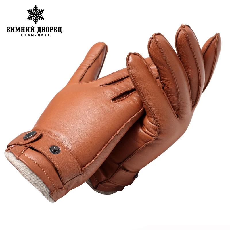 

Genuine Leather mittens Top Grade gloves male Fashion leather gloves Vintage driving gloves warm gloves winter Brown lambskin