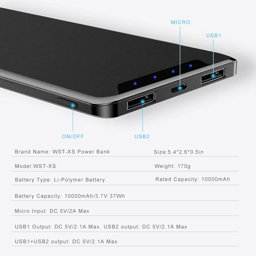 2019 WST 10000 мАч портативный внешний аккумулятор для iPhone USB|Внешние аккумуляторы| |