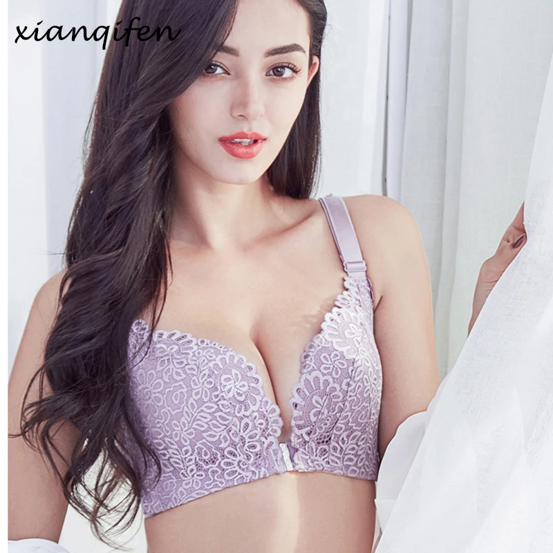 

Xianqifen 2019 Deep U Sexy Lingerie Super Push up Bralette Plus Big Size Bras for Women Bh Intimates Lace Brassiere Beauty Back