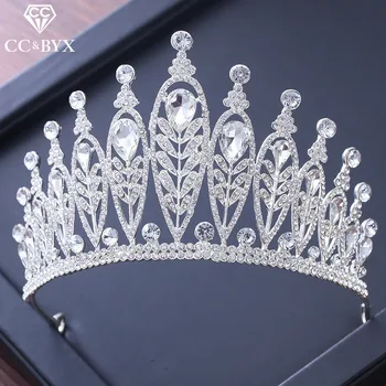 

CC tiaras and crowns baroque style cz stone engagement wedding hair accessories for bride jewelry water drop leaf shape XY223