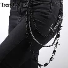 Alta Calidad Mens Boys 3 Hebras Pantalones de Ciclista de Bobinas de Cable de Enlace Rolo Cadena Punk Jean Metal Tono Negro Ajustable PC06