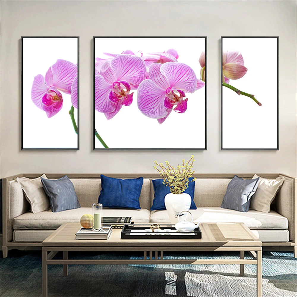 Modern Flower Canvas Painting Hd Canvas Print Pink Orchid Wall Art Three Picture Combination Home Decor Wall Picture For Bedroom Painting Calligraphy Aliexpress
