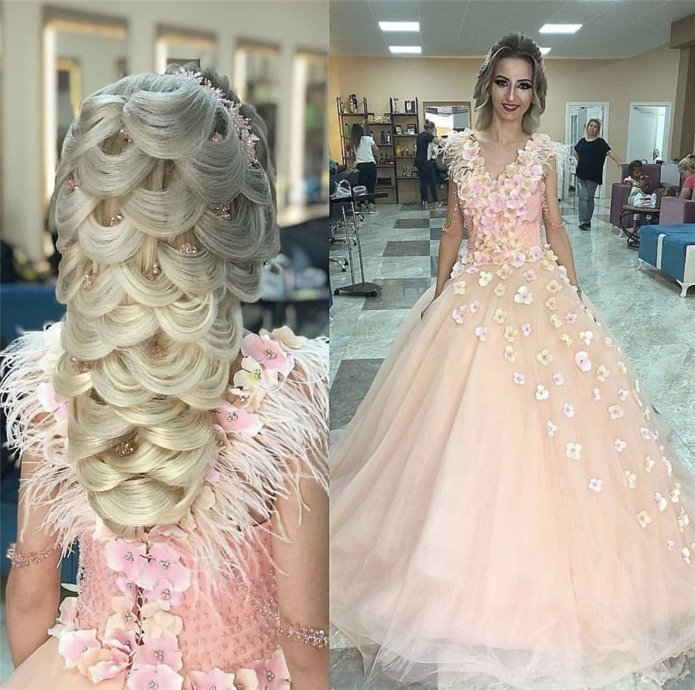 Винтажные Цветы Бисероплетение на шнуровке розовый тюль vestidos de 15 anos Бальные Бальные платья