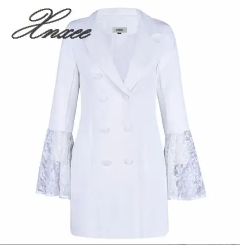 Spring and Autumn large size new women's lapel double-breasted trumpet sleeves long blazer