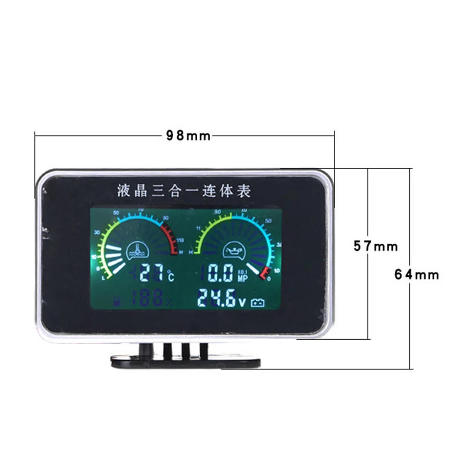 12 V/24 V Новые 3 в 1 измерительное устройство с ЖК-экраном для грузовиков автомобильный масляный Давление датчик+ вольтметр измеритель величины напряжения+ Температура воды измерителем влажности и температуры с датчиками